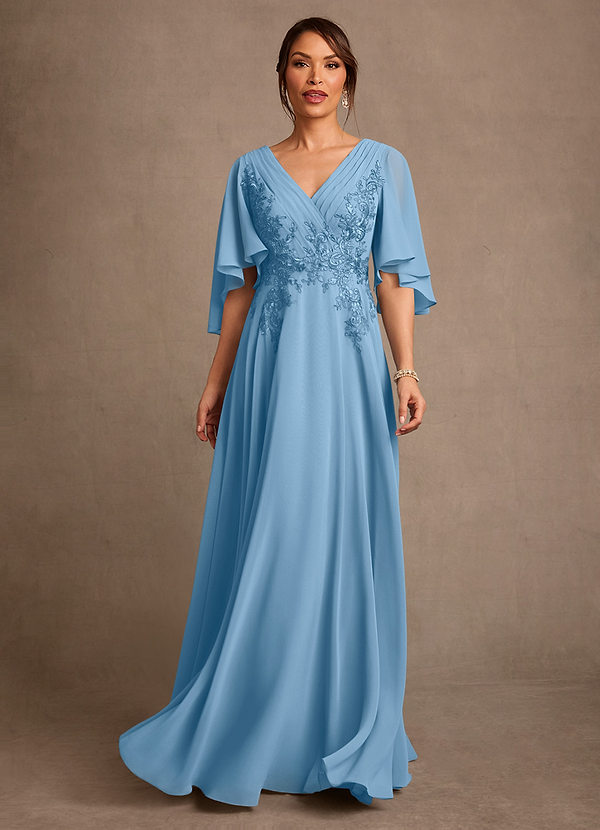Azazie Tilda Mother of the Brides Dresses Steel Blue A-Line Lace Chiffon Dress image1