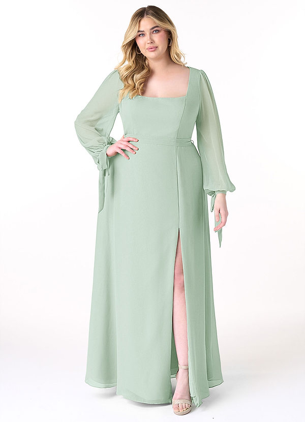 Azazie Leonia Bridesmaid Dresses Agave Flowy Long Sleeve Chiffon Dress image1