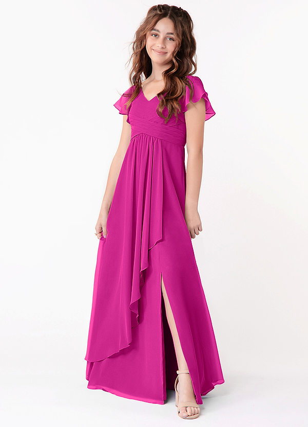 Azazie Omari Junior Fuchsia A-Line Ruched Chiffon Dress image1
