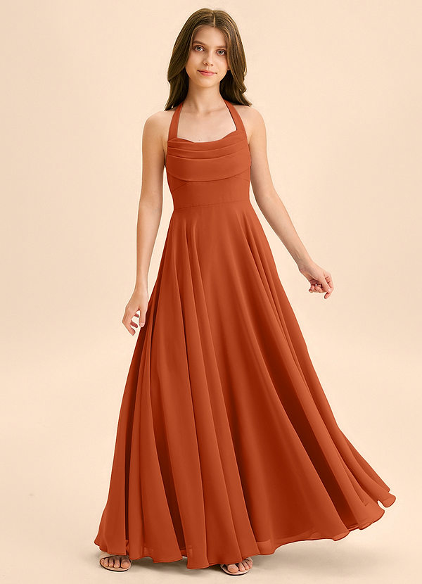 Azazie Kady Junior Burnt Orange A-Line Sweetheart Neckline Chiffon Dress image1