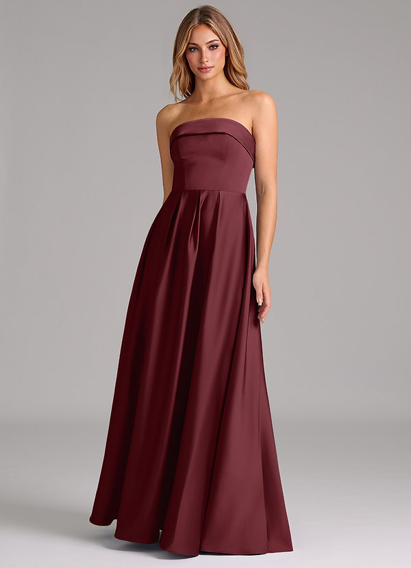 Azazie Lucienne Bridesmaid Dresses Cabernet A-Line Strapless Stretch Satin Convertible Dress image1