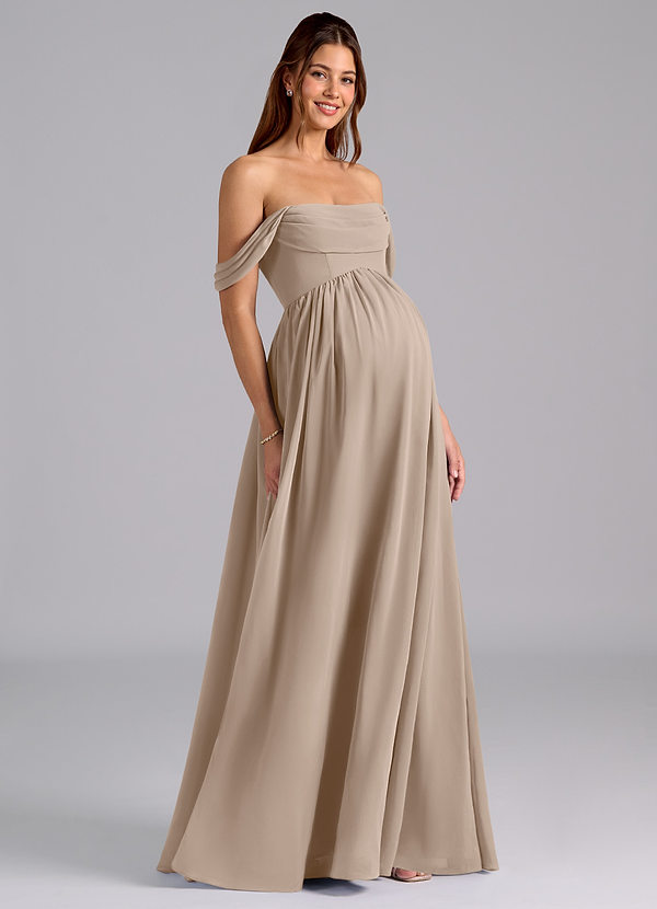 Azazie Saige Brautjungfernkleider für Schwangere A-Linie Plissee Chiffon Bodenlänge Kleid image1