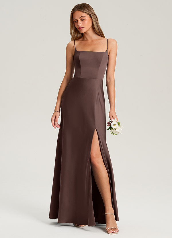 Azazie Lidia Bridesmaid Dresses Ganache Mermaid Side Slit Stretch Satin Dress image1