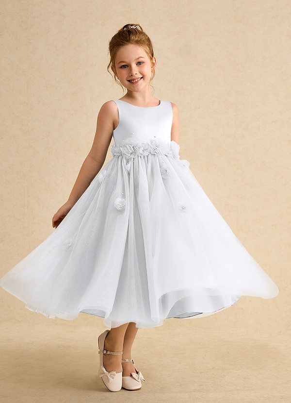 Azazie Lux Flower Girl Dresses White A-Line Beaded Tulle Dress image1