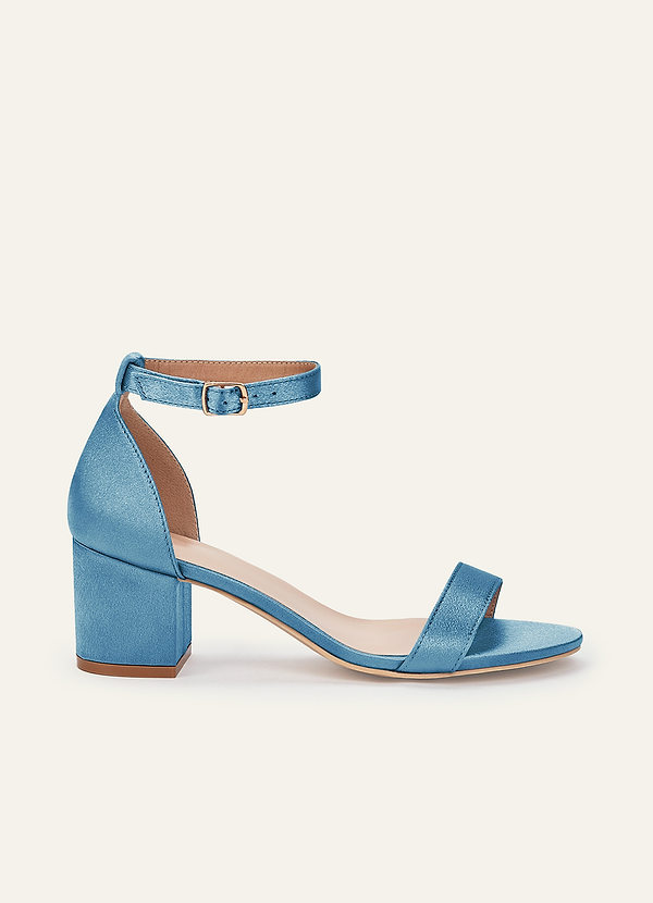 front Matching Color Metallic Satin One Strap Buckle Block Heel Sandals