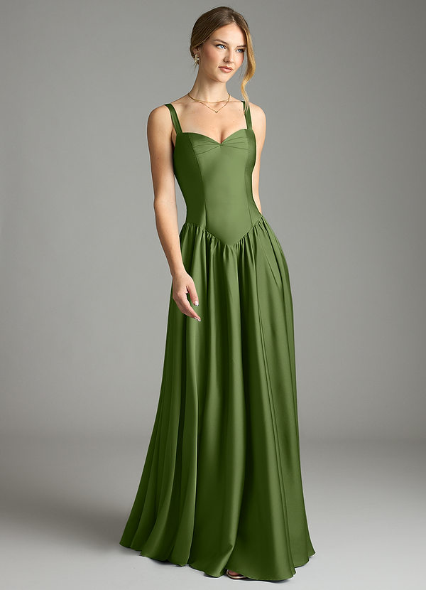 Azazie Evadina Vestidos Dama de Honor Vestido de Enebro de Satén Elástico de Corte en A con Corsé image1