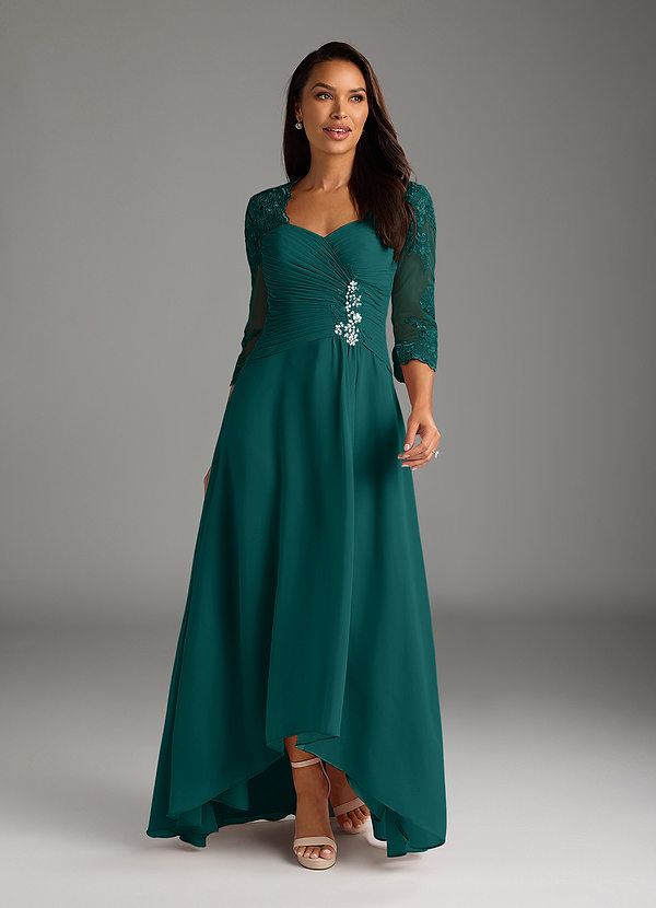 Azazie Devereaux Mother of the Brides Dresses Peacock A-Line Lace Chiffon Dress image1