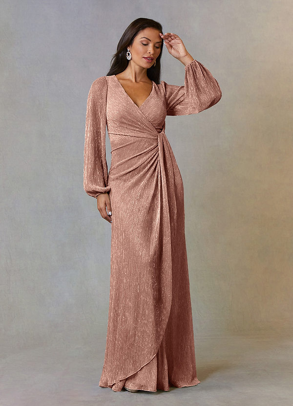 Azazie Sterling Mother of the Brides Dresses Rose Gold A-Line Ruched Metallic Mesh Dress image1