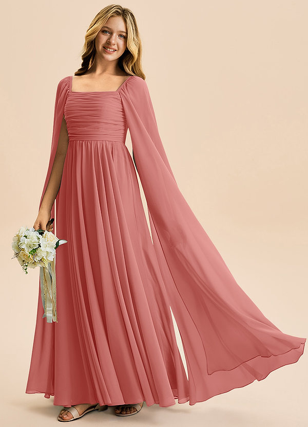 Azazie Calista Junior Vestido Rosa Antiga de Chiffon de Linha A com Plissado image1