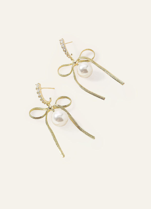 front Bow and Pearl Dangle Earrings