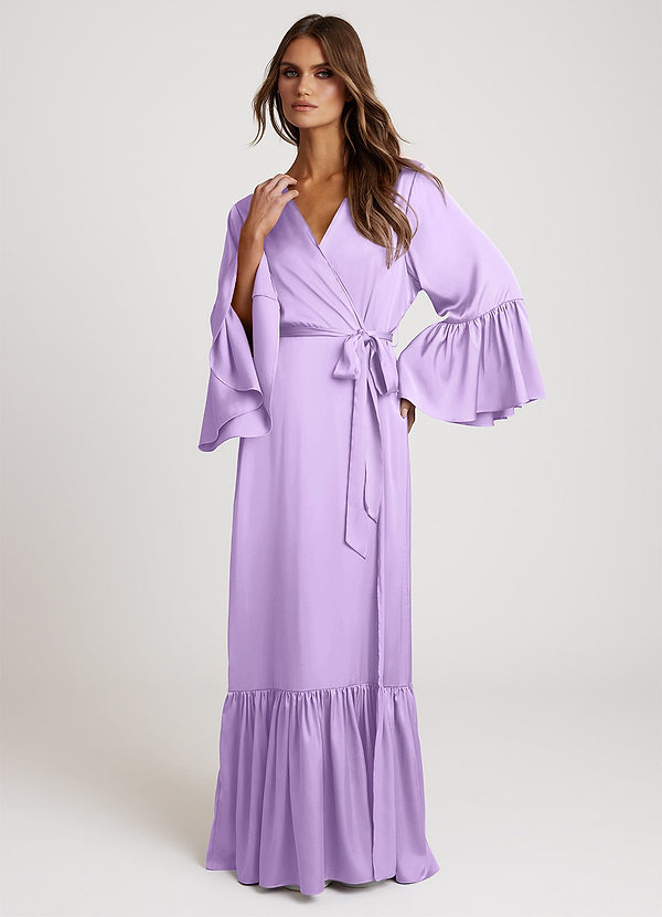 front Lilla Lang brudekåbe med flæser