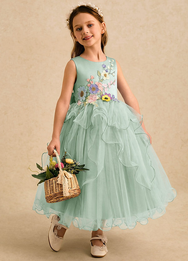 Azazie Savannah Flower Girl Dresses Agave Ball-Gown Lace Tulle Dress image1