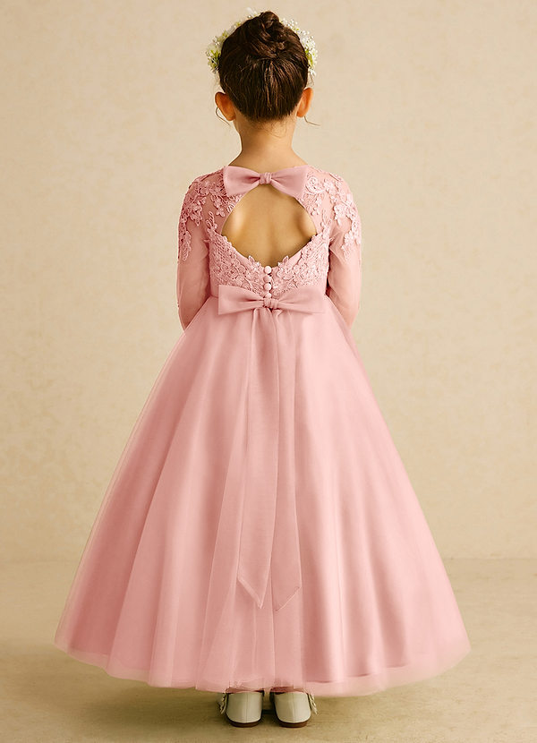 Azazie Precious Blumenkinder Kleider A-Linie Spitze Tüll Kleid Rosettenrosa image1