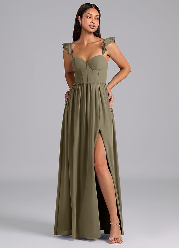 Azazie Denisse Bruidsmeisjes Jurken Jurk van Chiffon met A-Lijn Ruches Wilgengroen image1