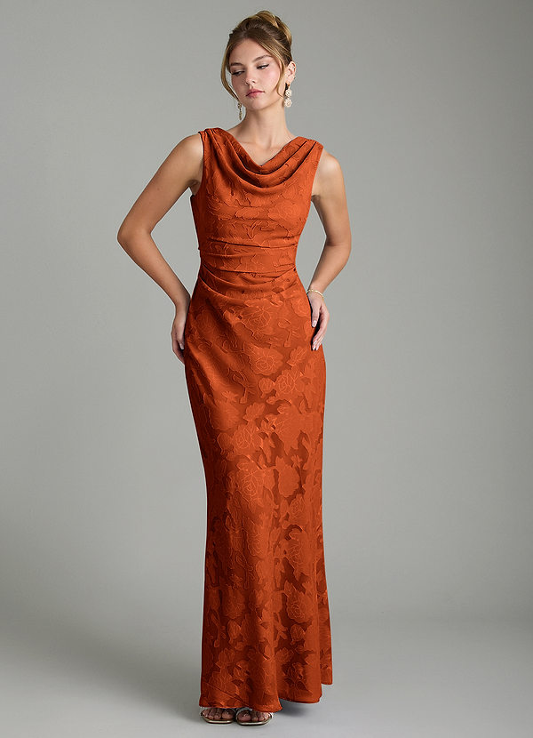 Azazie Kieryn Bridesmaid Dresses Paprika Mermaid Pleated Floral Burnout Dress image1