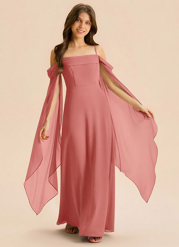 Azazie Moana Junior Linia A Pofałdowany Szyfon Długość podłogi Młodsza druhna Sukienka image1