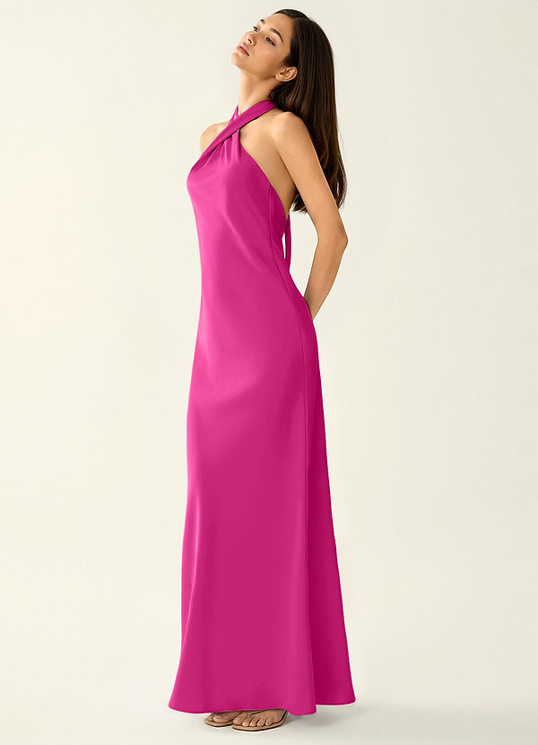 Manllanda Rosa Caliente Vestido de fiesta de satén con lazos image1