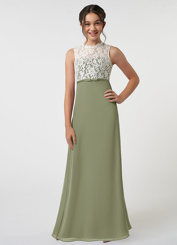 Azazie Rana Junior Pistachio A-Line Lace Chiffon Dress image1