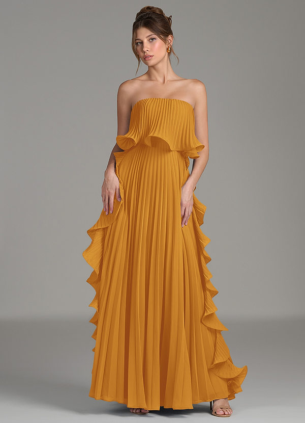 Azazie Alexia Bridesmaid Dresses Butterscotch A-Line Ruched Chiffon Dress image1