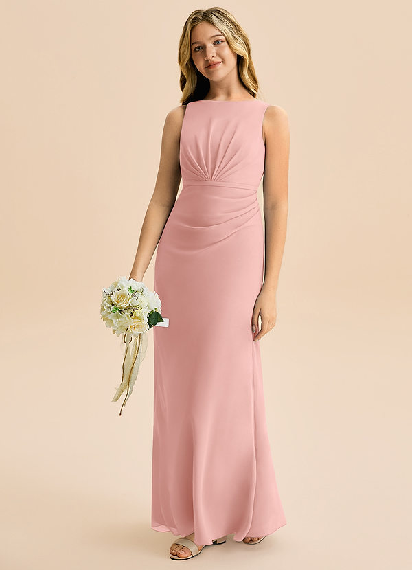 Azazie Floris Junior Robe Trapèze en Mousseline de soie Plissée Rosette image1