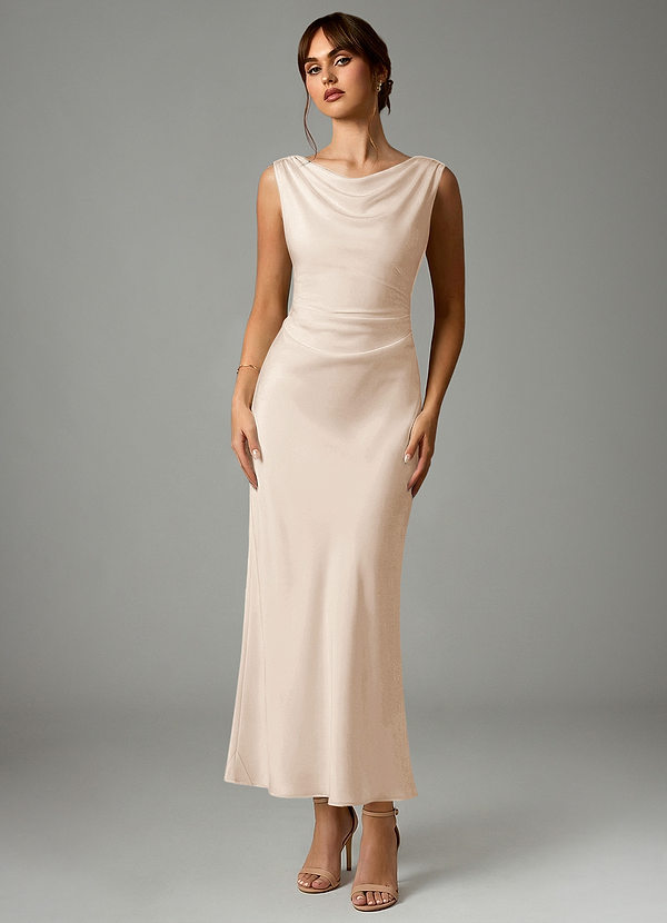 Azazie Kieryn Robes Demoiselle d'honneur Robe Sirène en Satin extensible Plissée Albâtre Blanc image1