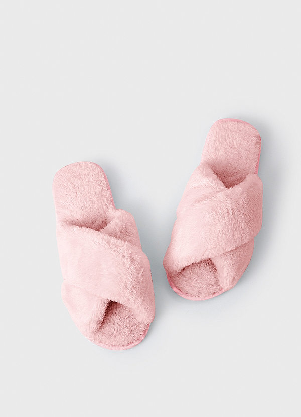 front Chaussons duveteux à bandes croisées de couleurs assorties