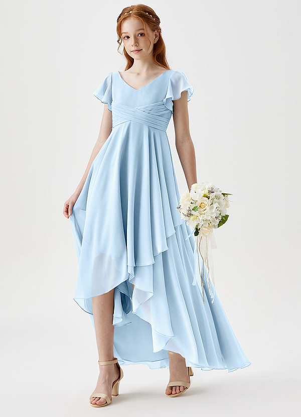 Azazie Caria Junior Sky Blue A-Line Pleated Chiffon Dress image1