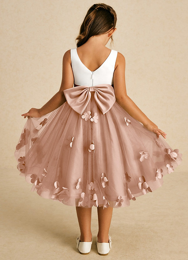 Azazie Sprout Flower Girl Dresses Champagne Rose A-Line Bow Tulle Dress image1
