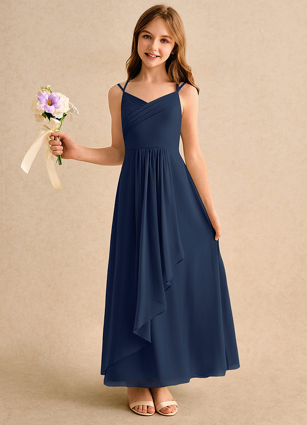 Azazie Zaida Junior Formal Flower Girl Dresses Dark Navy A-Line Pleated Chiffon Dress image1