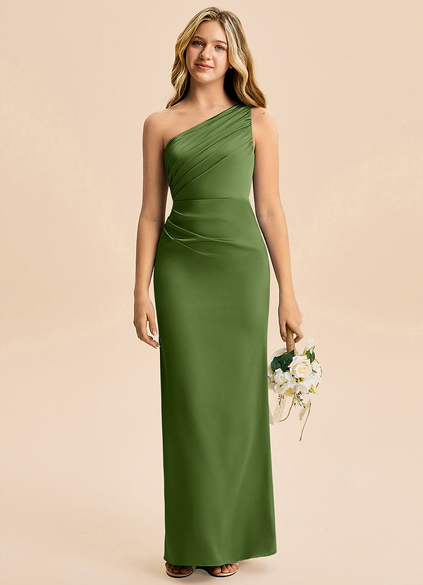 Azazie Akilah Junior Vestido de Enebro de Satén Elástico de Corte Recto con Plisado image1