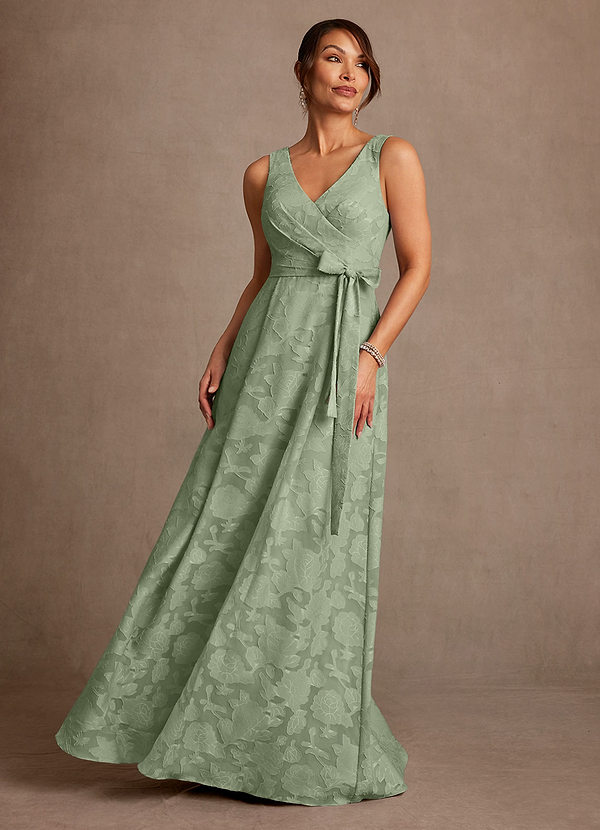 Azazie Luanne Mother of the Brides Dresses Dusty Sage A-Line Pleated Floral Burnout Dress image1