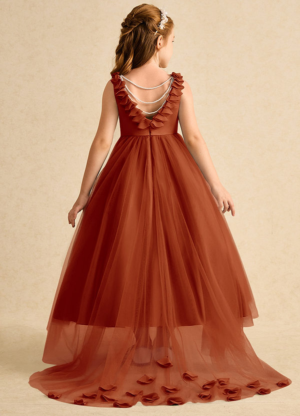 Azazie Lorita Robes de Fillette d'Honneur Robe Trapèze en Tulle Perlé Paprika image1