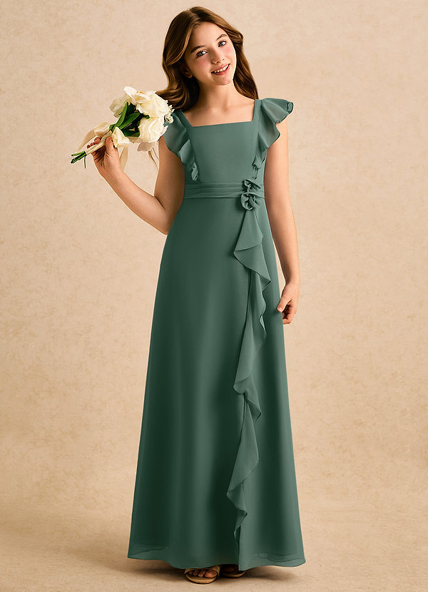 Azazie Soso Girls Formal Sukienki dla dziewczynek sypiących kwiaty Linia A Pofałdowany Szyfon Długość podłogi Sukienka image1