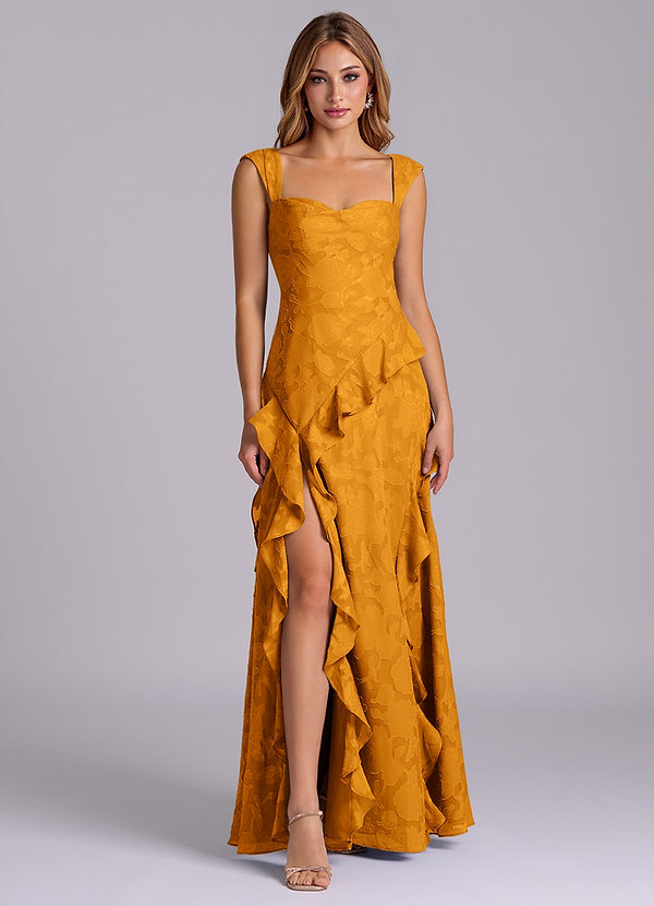 Sloane Bridesmaid Dresses Butterscotch A-Line Sweetheart Neckline Floral Burnout Dress image1