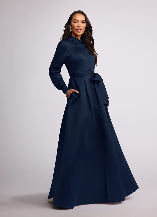Azazie Ruth Vestidos de Madre de la Novia Vestido de Azul Marino Oscuro de Satin Mate de Corte En A con Encaje image1