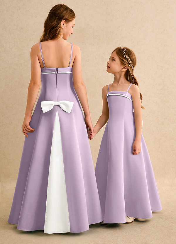 Azazie Izel Girls Formal Vestidos de Niña de Flores Vestido de Marfil Lila Esmerilada de Satin Mate de Corte en A con Plisado image1