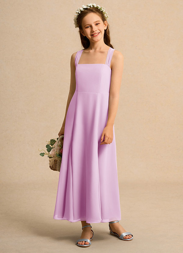 Azazie Tater Junior Formal Vestidos de Niña de Flores Vestido de Rosa Caramelo de Gasa de Corte En A con Plisado image1