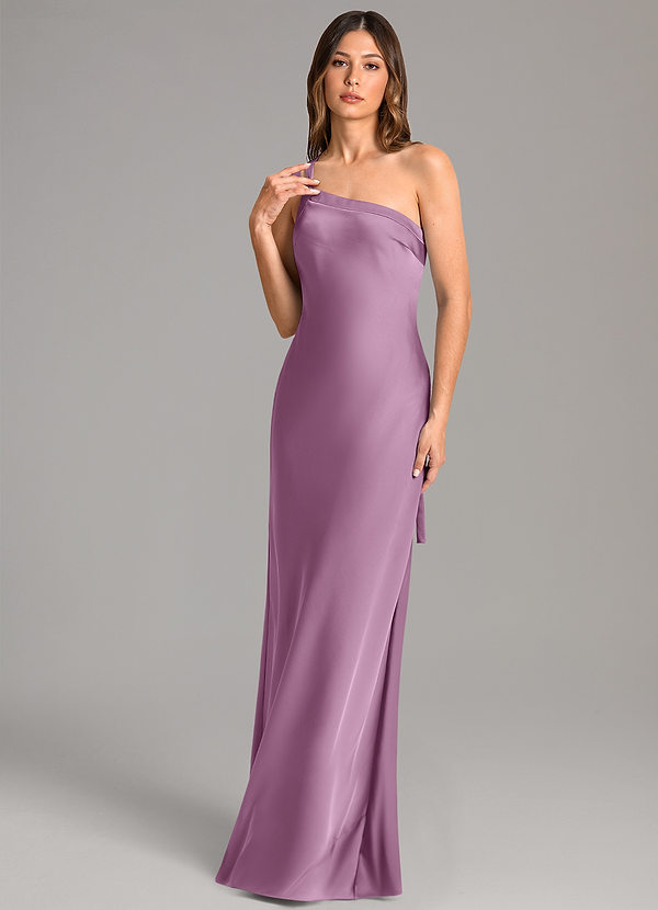 Azazie Monroe Bridesmaid Dresses Wisteria Mermaid One Shoulder Stretch Satin Dress image1