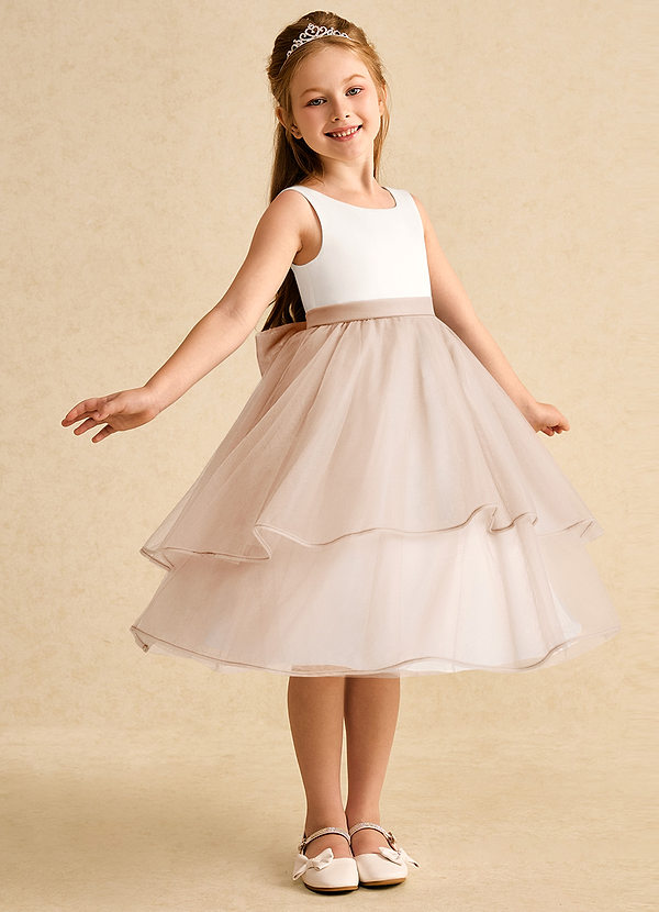 Azazie Rene Flower Girl Dresses Ivory English Rose A-Line Bow Tulle Dress image1