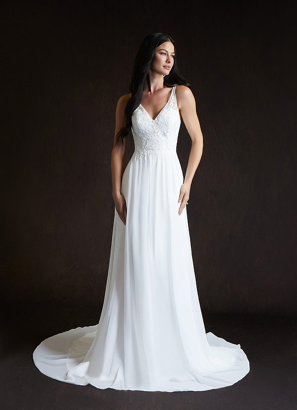 Azazie Carmella Wedding Dresses A-Line Sequins Chiffon Chapel Train Dress image1