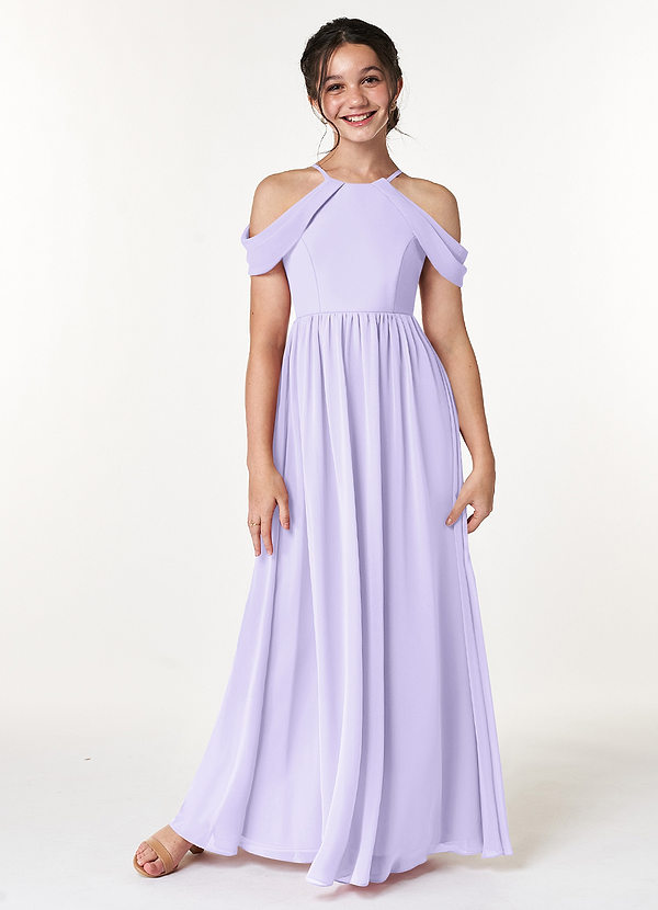 Azazie Seneca Junior Lilac A-Line Off the Shoulder Chiffon Dress image1