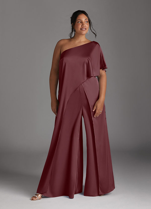 Azazie Hagretta Mother of the Brides Dresses Sangria Jumpsuit/Pantsuit Stretch Satin Dress image1