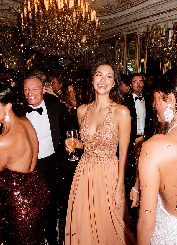 Dunsper Blozen Galajurk van satijnchiffon met strass- en paillettenborduursel image1