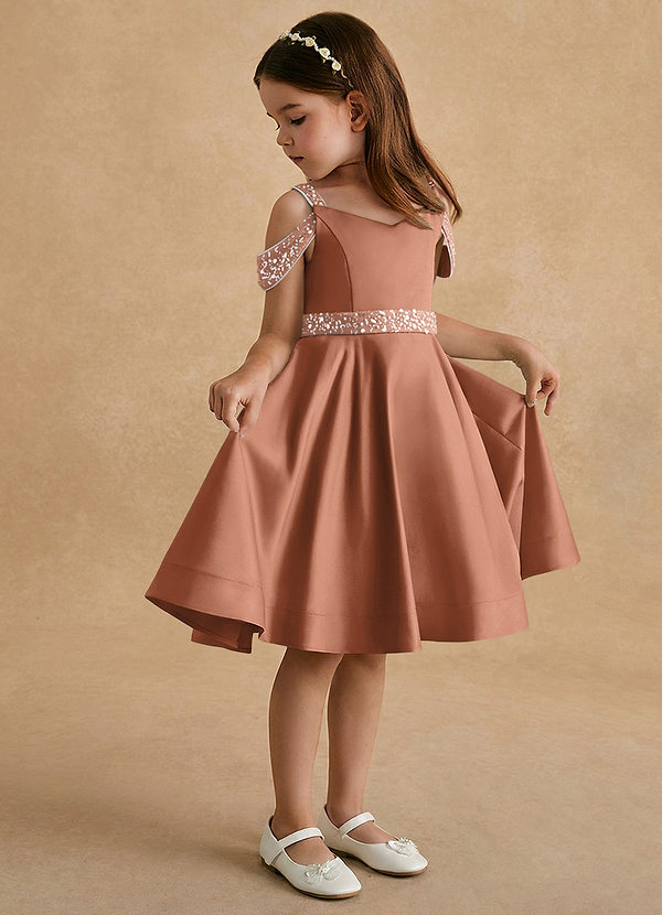 Azazie Judi Flower Girl Dresses Bronzer A-Line Matte Satin Dress image1