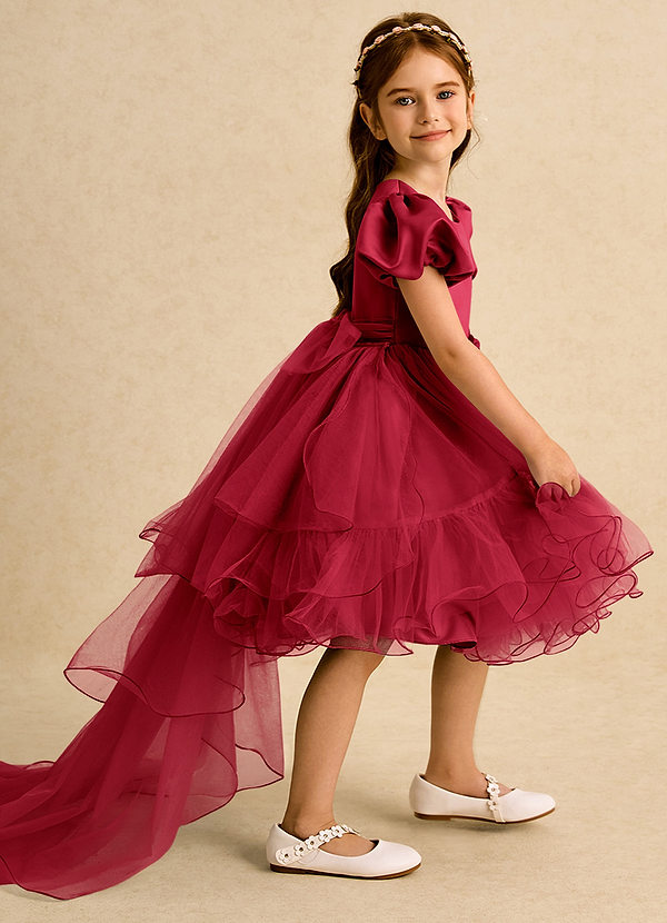 Azazie Cocoa Vestidos de Niña de Flores Vestido de Escarlata de Tul de Princesa con Plisado image1