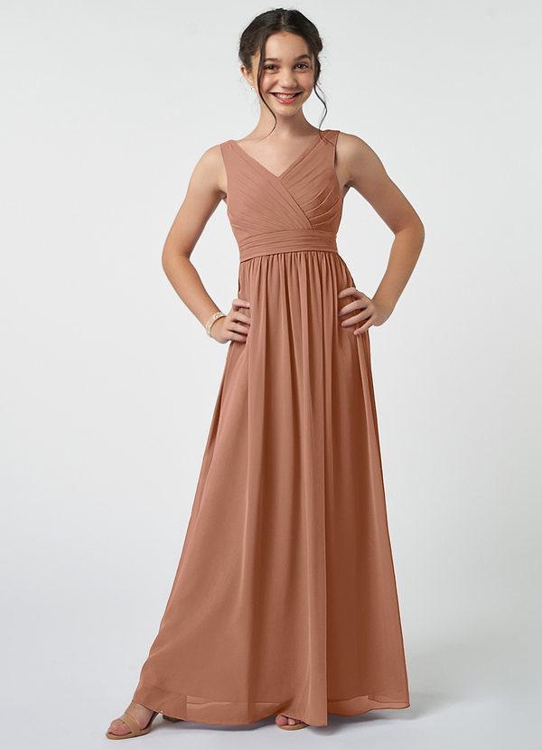 Azazie Kora Junior Bronzer A-Line Pleated Chiffon Dress image1