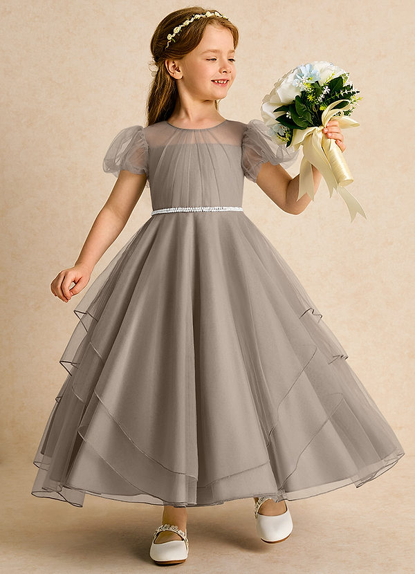 Azazie Duckie Abiti da Ragazza di Fiori Abito Principessa in Tulle Plissettato Taupe image1