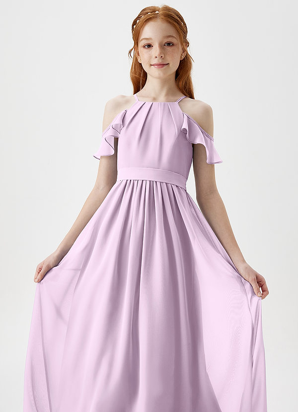 Azazie Chaya Junior Frosted Lilac A-Line Off the Shoulder Chiffon Dress image1