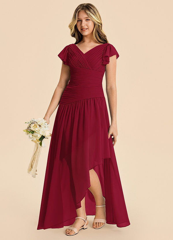 Azazie Pia Junior Burgundy A-Line Pleated Chiffon Dress image1