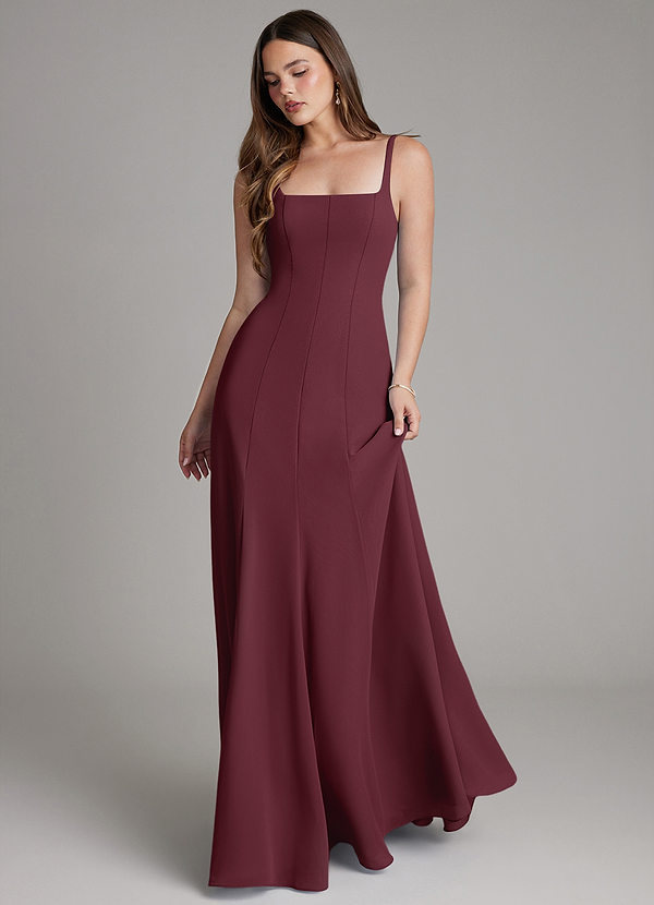 Azazie Nyla Vestidos de dama de honor Vestido de Cabernet de Gasa de Línea A con Escote Cuadrado image1